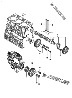  Двигатель Yanmar 3TNV76-HGB2C, узел -  Распредвал и приводная шестерня 