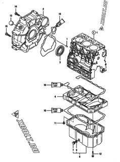  Двигатель Yanmar 3TNV76-HGB2B, узел -  Маховик с кожухом и масляным картером 