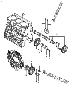  Двигатель Yanmar 3TNV76-HGB2B, узел -  Распредвал и приводная шестерня 