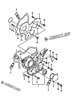  Двигатель Yanmar 4TNE84-GB2B, узел -  Корпус редуктора 