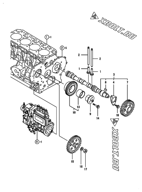  Распредвал и приводная шестерня двигателя Yanmar 4TNE84-GB2B