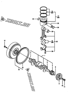  Двигатель Yanmar 4TNE84-GB2B, узел -  Коленвал и поршень 
