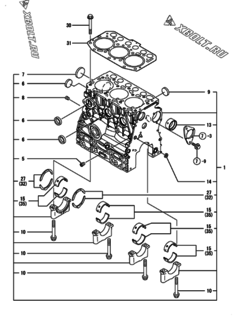  Двигатель Yanmar 3TNV70-HGB2B, узел -  Блок цилиндров 