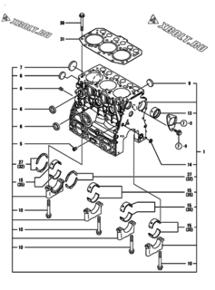  Двигатель Yanmar 3TNV70-HGB2C, узел -  Блок цилиндров 