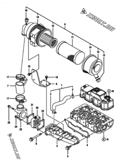  Двигатель Yanmar 3TNV88-GGB1B, узел -  Впускной коллектор и воздушный фильтр 