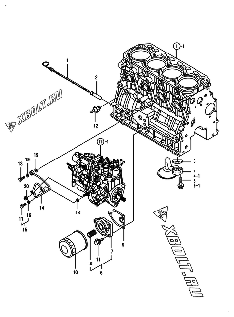  Система смазки двигателя Yanmar 4TNV88-GGB1B