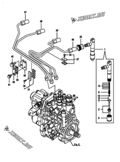  Двигатель Yanmar 4TNV98-GGB1B, узел -  Форсунка 