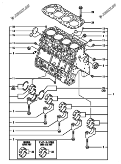  Двигатель Yanmar 4TNV106GGB1B, узел -  Блок цилиндров 