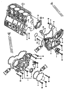  Двигатель Yanmar 4TNV106GGB1B, узел -  Корпус редуктора 