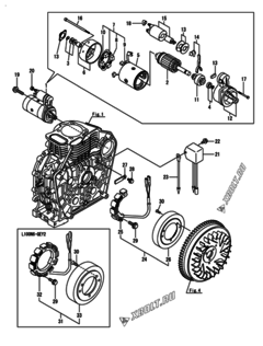  Двигатель Yanmar L100N6-GEY2, узел -  Стартер и генератор 