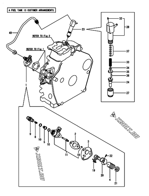  Топливный насос высокого давления (ТНВД) и форсунка двигателя Yanmar L48N6-GY