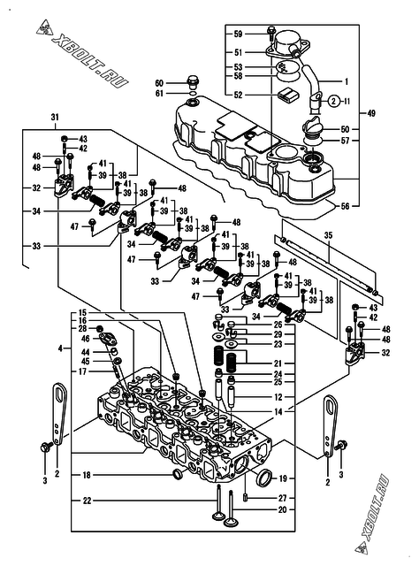  Головка блока цилиндров (ГБЦ) двигателя Yanmar 4TNE84T-GH2