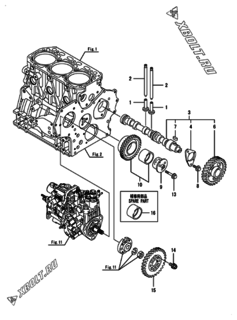  Двигатель Yanmar 3TNV88-BGHK, узел -  Распредвал и приводная шестерня 