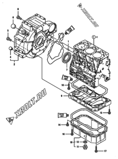  Двигатель Yanmar YPU23V, узел -  Маховик с кожухом и масляным картером 