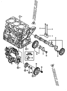  Двигатель Yanmar YPU23V, узел -  Распредвал и приводная шестерня 