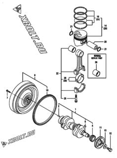  Двигатель Yanmar YPU23V, узел -  Коленвал и поршень 