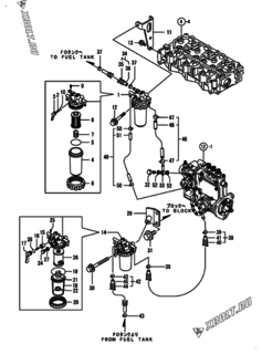  Двигатель Yanmar YPU23V, узел -  Топливопровод 