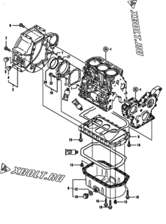  Двигатель Yanmar YPU35V, узел -  Маховик с кожухом и масляным картером 