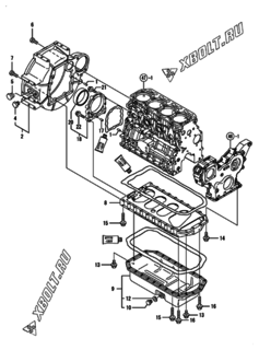  Двигатель Yanmar YPU45V, узел -  Маховик с кожухом и масляным картером 