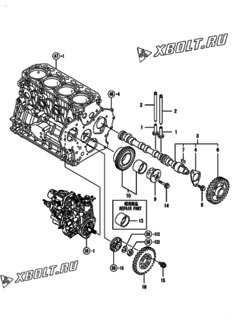 Двигатель Yanmar YPU45V, узел -  Распредвал и приводная шестерня 