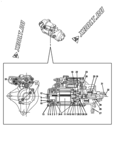  Двигатель Yanmar 6HAL2, узел -  Стартер 