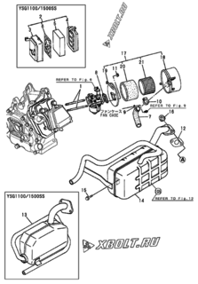  Двигатель Yanmar GA160RD(E)GY, узел -  Воздушный фильтр и глушитель 