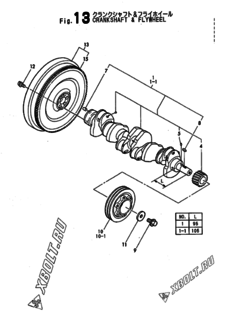  Двигатель Yanmar 6LYL-DTA, узел -  Коленвал и маховик 