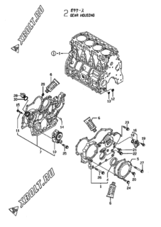  Двигатель Yanmar 4TNE98-AG, узел -  Корпус редуктора 