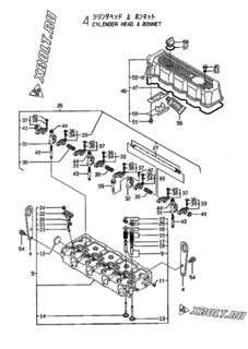  Двигатель Yanmar 4TNE98-AG, узел -  Головка блока цилиндров (ГБЦ) 