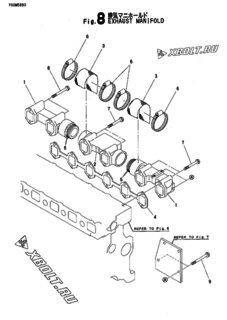 Двигатель Yanmar 6LYL-DTGB, узел -  Выпускной коллектор 