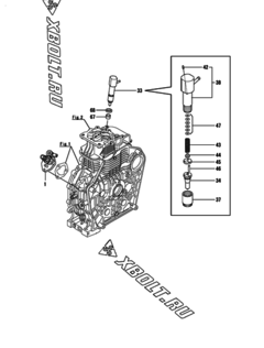  Двигатель Yanmar L100V6BR9R9HAST, узел -  Топливный насос высокого давления (ТНВД) и форсунка 