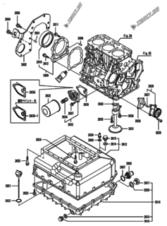  Двигатель Yanmar KNZP450G1N, узел -  Крепежный фланец и масляный картер 