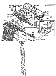  Двигатель Yanmar KNZP450G1N, узел -  Выпускной коллектор и теплообменник 