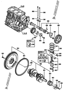  Двигатель Yanmar KNZP450G1N, узел -  Распредвал, коленвал и поршень 