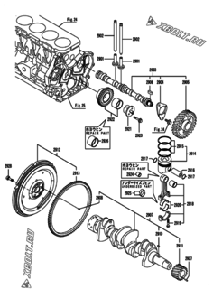  Двигатель Yanmar KNZP840G1N, узел -  Распредвал, коленвал и поршень 