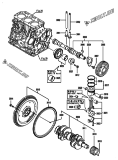  Двигатель Yanmar KNZP450G2N, узел -  Распредвал, коленвал и поршень 