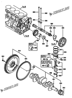  Двигатель Yanmar KNZP560G2N, узел -  Распредвал, коленвал и поршень 