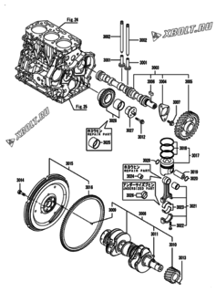  Двигатель Yanmar CNZP450G2N, узел -  Распредвал, коленвал и поршень 