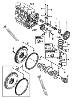  Двигатель Yanmar KNZP710H1N, узел -  Распредвал, коленвал и поршень 