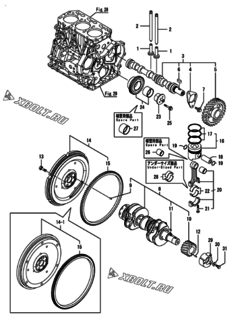 Двигатель Yanmar CNZP450H1N, узел -  Распредвал, коленвал и поршень 