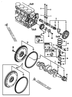 Двигатель Yanmar ANZP710H1P, узел -  Распредвал, коленвал и поршень 