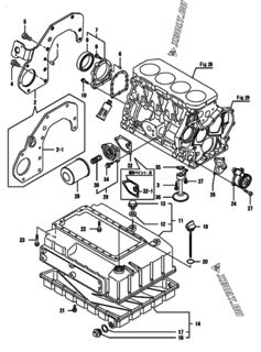  Двигатель Yanmar ANZP850H1J, узел -  Крепежный фланец и масляный картер 