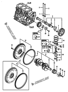 Двигатель Yanmar PNZP560H1P, узел -  Распредвал, коленвал и поршень 
