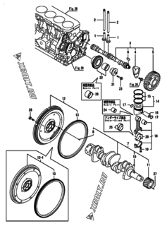  Двигатель Yanmar PNZP850H1T, узел -  Распредвал, коленвал и поршень 