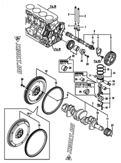  Двигатель Yanmar PHZP850H1P, узел -  Распредвал, коленвал и поршень 