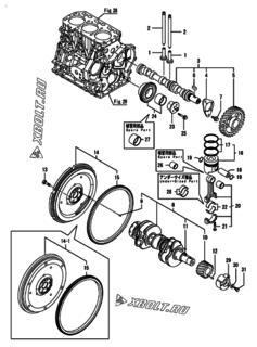  Двигатель Yanmar YFZP560H1P, узел -  Распредвал, коленвал и поршень 
