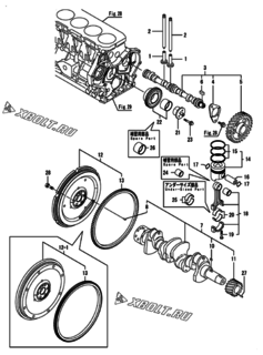  Двигатель Yanmar HWZP710H1N, узел -  Распредвал, коленвал и поршень 