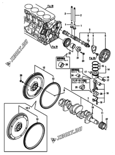  Двигатель Yanmar HWZP850H1N, узел -  Распредвал, коленвал и поршень 
