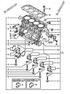  Двигатель Yanmar HDZP710H1N, узел -  Блок цилиндров 