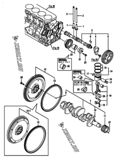  Двигатель Yanmar HDZP710H1P, узел -  Распредвал, коленвал и поршень 